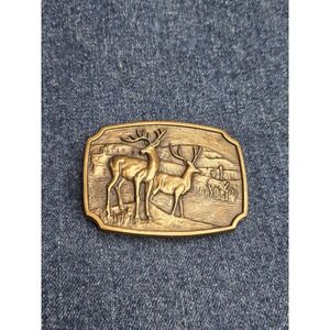 Vintage 1978 Solid Brass BTS Deer Bucks Belt Buckle